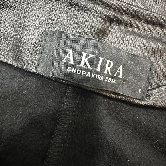 Akira Womens Black Moto Faux Leather Pants Hight Waist Sz Large Zip Front - Picture 7 of 11